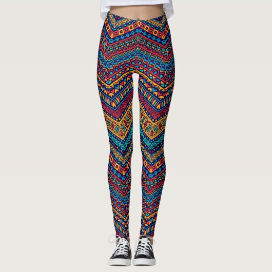 Leggings Motifs géométriques Zigzag en couleur complète (Devant)