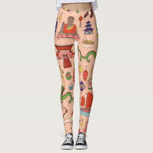 Leggings Motifs hongkongais dessinés à la main : motif sans