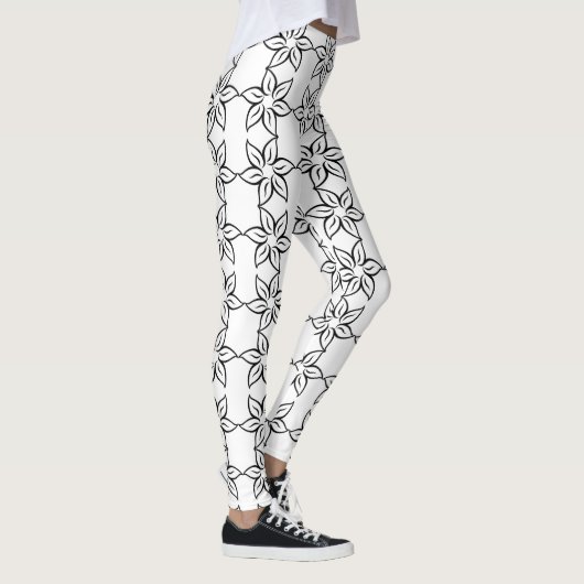 Leggings Motifs modernes à fleurs noires et blanch (Droite)