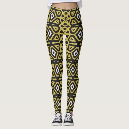 Leggings Motifs noirs et d'or ♥ Funky Tribe I (Devant)