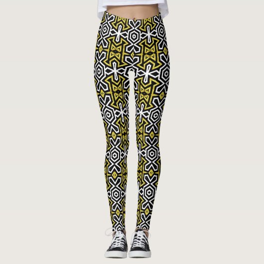 Leggings Motifs noirs et or Funky Aztec ♥ (Devant)