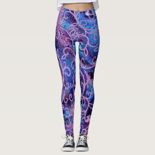 Leggings Motifs tourbillonnants d'ornements en perles de ve