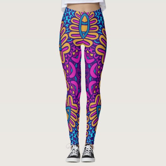 Leggings Motifs tribaux psychédéliques - Vibrant B (Devant)