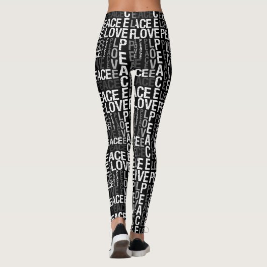 Leggings Mots Inspirationnels Aimer la paix Noir et blanc (Dos)