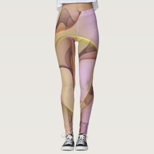 Leggings Mouvements Abstraits Art Fractal Moderne Rose Doré