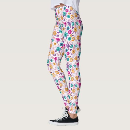 Leggings multicolore Beau motif à fleurs élégant (Gauche)