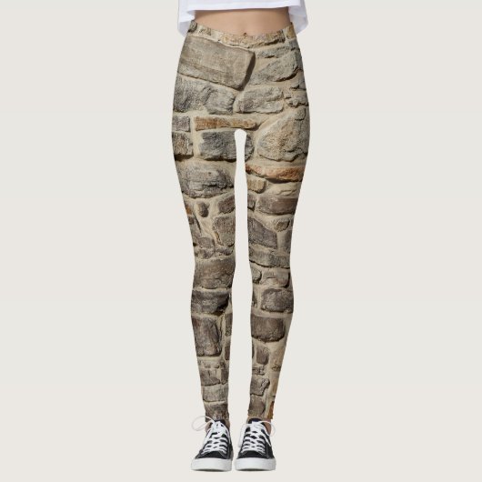 Leggings Mur en pierre rustique, décoration texturée (Devant)