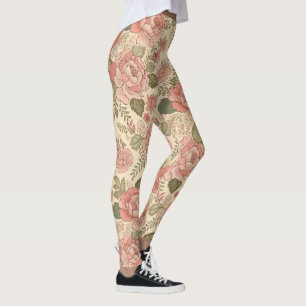 Leggings Muse Florale Poussiéreuse - Style Batik Rose Pouss