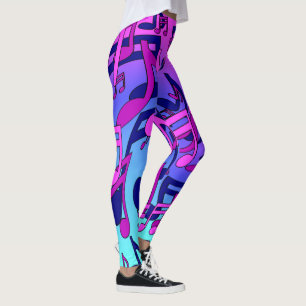 Leggings Musique Magnifique Motif Rose Bleu Aqua aux Couleu