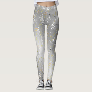 Leggings musique, musical, note, blanc, mélodie, clé, son,