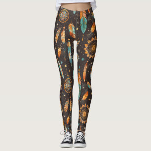 Leggings Mystical Dark Boho : Feathers & Dream Catchers Des