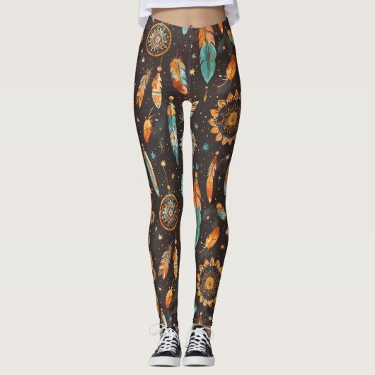 Leggings Mystical Dark Boho : Feathers & Dream Catchers Des (Devant)