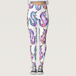 Leggings Mythical Pink Teal Unicorn Seahorse Watercolor<br><div class="desc">This artsy and cute pattern is perfect for the mythical creature lover. "It Objets-Main-Painted rose, purple, teal green, blue, yellow, and black watercolor unicorn seahorse crepattern on top of a white background" C'est It's funny, cool, playful, artistic, moderne, et girly. Stylize with this hand-painted pattern done by the artist of...</div>