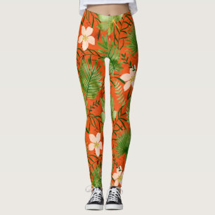 Leggings Nalani Hawaiian Tropical Garden Coral