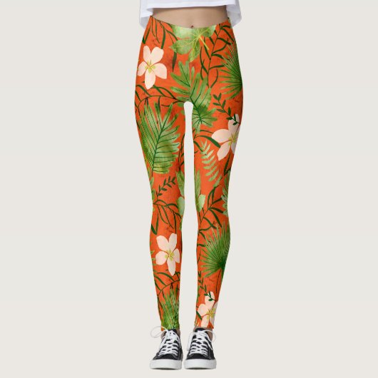 Leggings Nalani Hawaiian Tropical Garden Coral (Devant)