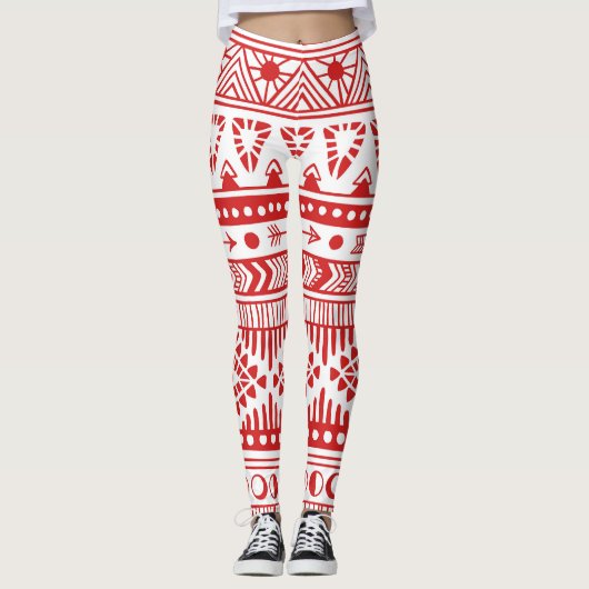 Leggings Native American : Red Ink Doodle. (Devant)