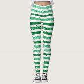 Leggings Nature Green White Horizontal Glitter Stripes (Devant)