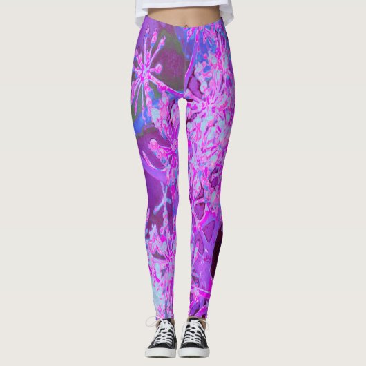 Leggings Nature rétro Abstraite cool en rose chaud et viole (Devant)