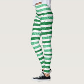 Leggings Nature Vert Blanc Horizontal Bandes Pailletées (Gauche)