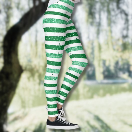 Leggings Nature Vert Blanc Horizontal Bandes Pailletées