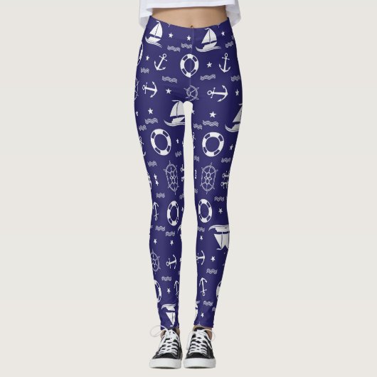 Leggings Nautical Navy Bleu Motif sans couture Arrière - pl (Devant)