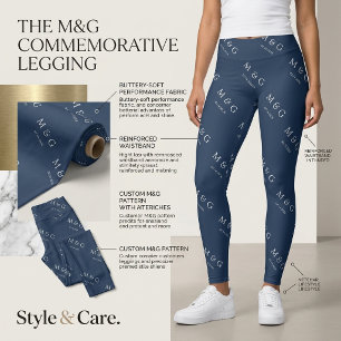 Leggings Navy Stylées à Motif de Date et Monogramm