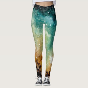 Leggings Nebula jaune vif, ciel bleu aquarelle.