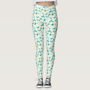 Leggings Négative Space Daisies blanc jaune sur vert