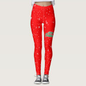 Leggings Neige et étoiles simples sur le rouge de Noël (Devant)