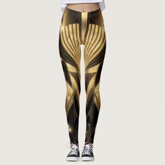 Leggings Neo Art Deco Black Gold Geometric Gatsby  (Devant)