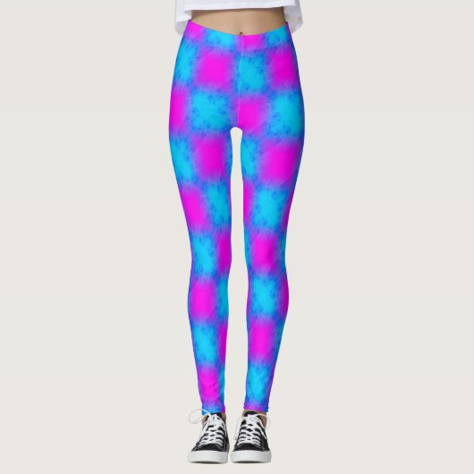 Leggings Neon Blue & Pink À damiers Motif (Devant)