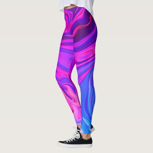 Leggings Neon Blue Purple Pink Abstract Pattern (Gauche)