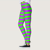 Leggings Néon brillant violet et vert horizontal rayé (Gauche)