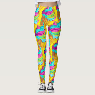 Leggings Neon Bubble Gum Ice Cream Cones Motif
