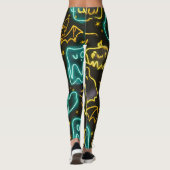 Leggings Neon Éffrayant Halloween Ghost Bats Motif Citrouil (Dos)