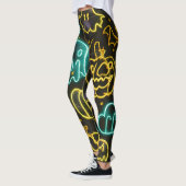 Leggings Neon Éffrayant Halloween Ghost Bats Motif Citrouil (Gauche)