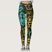 Leggings Neon Éffrayant Halloween Ghost Bats Motif Citrouil (Devant)