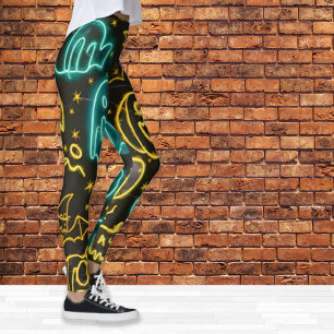 Leggings Neon Éffrayant Halloween Ghost Bats Motif Citrouil