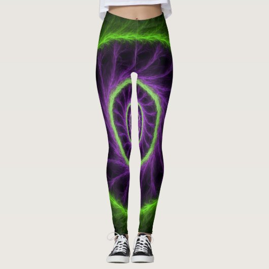 Leggings Neon Energy Spiral – Green & Purple Fractal Vortex (Devant)