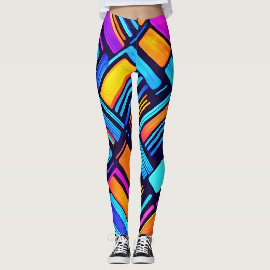 Leggings Neon Géométrique Abstrait (Devant)