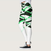 Leggings Neon Green Black White Stripes géométriques (Gauche)