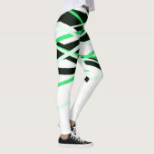 Leggings Neon Green Black White Stripes géométriques (Droite)