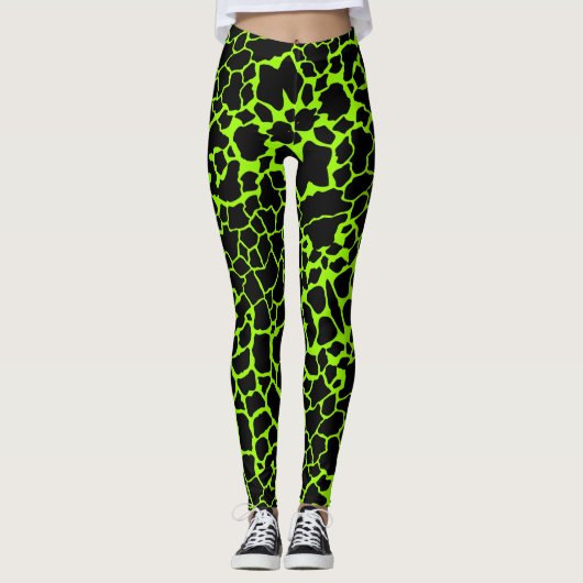 Leggings Neon Green Giraffe taches Motif (Devant)