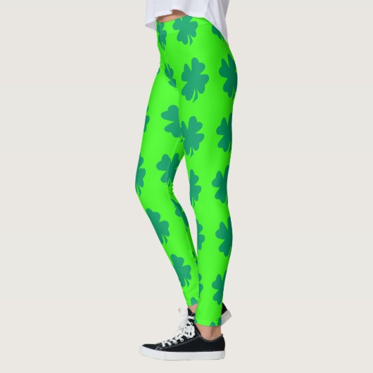 Leggings Neon Green St Patrick's Day Shamrock Leaf Cute (Gauche)