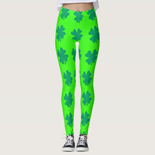 Leggings Neon Green St Patrick's Day Shamrock Leaf Cute (Devant)