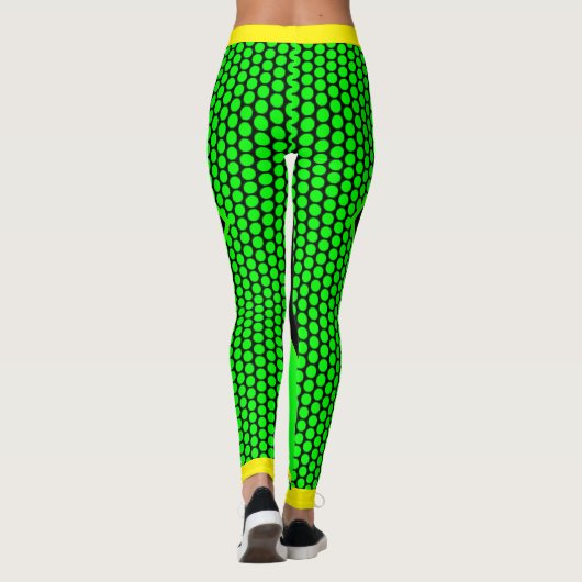 Leggings Néon Jaune Noir Points Verts (Dos)