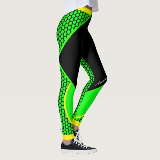 Leggings Néon Jaune Noir Points Verts (Droite)