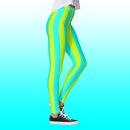 Leggings Neon Lime Jaune et Neon Cyan Cool rayé