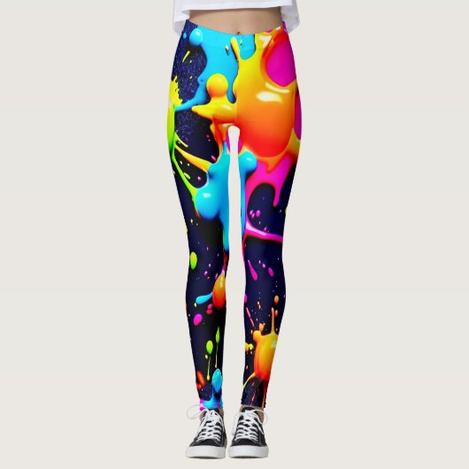 Leggings Neon Paint Splatter Art Abstrait (Devant)