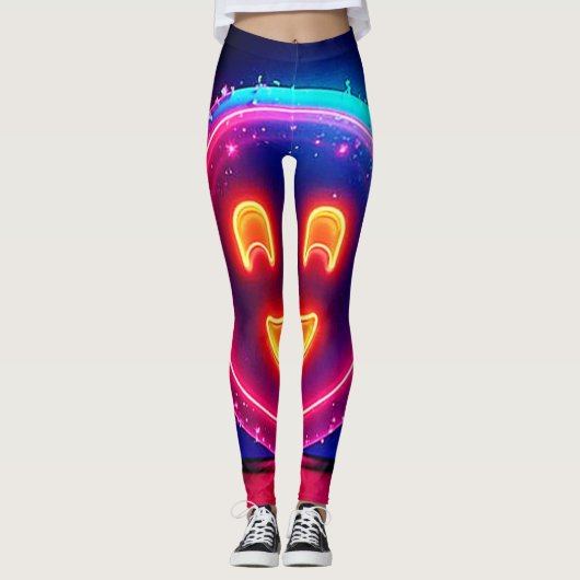 Leggings Neon Smile: Bright Happy Glow Design (Devant)